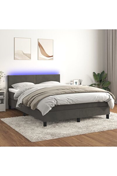 Concept Pat cu arcuri, saltea și LED, gri închis, 140x200 cm, catifea