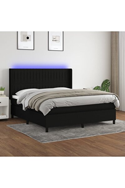 Concept Pat cu arcuri, saltea și LED, negru, 180x200 cm, textil