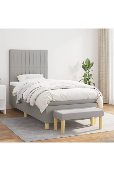 Concept Pat box spring cu saltea, gri deschis, 90x190 cm, textil