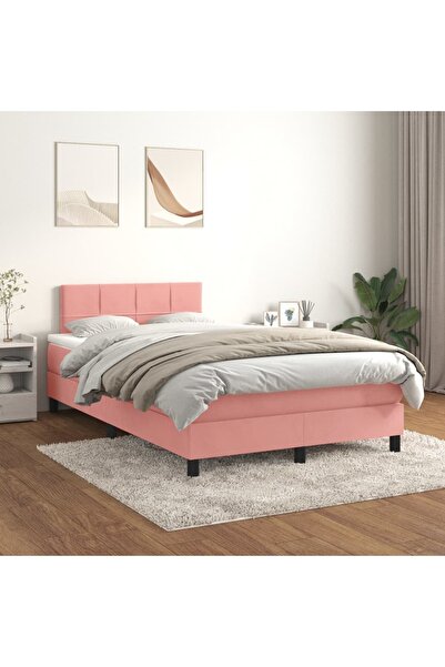 Concept Pat box spring cu saltea, roz, 120x200 cm, catifea