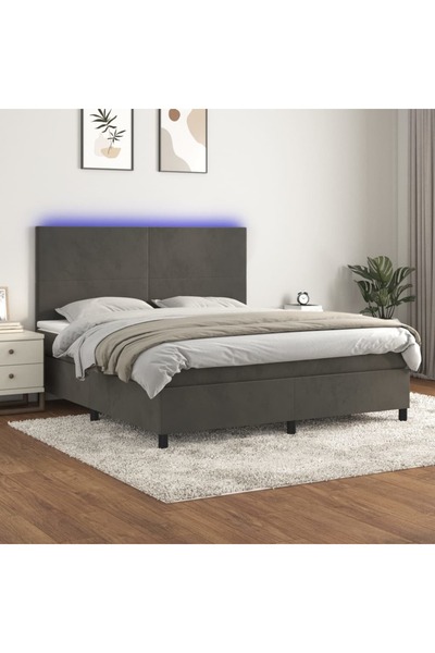 Concept Pat cu arcuri, saltea și LED, gri închis, 160x200 cm, catifea