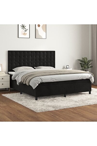Concept Pat box spring cu saltea, negru, 160x200 cm, catifea