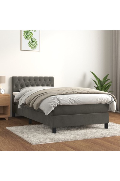 Concept Pat box spring cu saltea, gri închis, 90x200 cm, catifea
