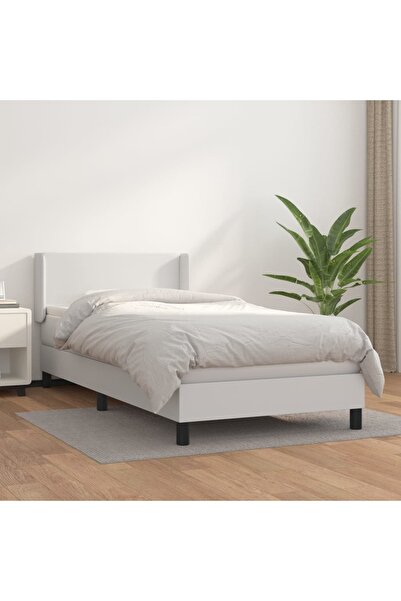 Concept Pat box spring cu saltea, alb, 100x200 cm, piele ecologică