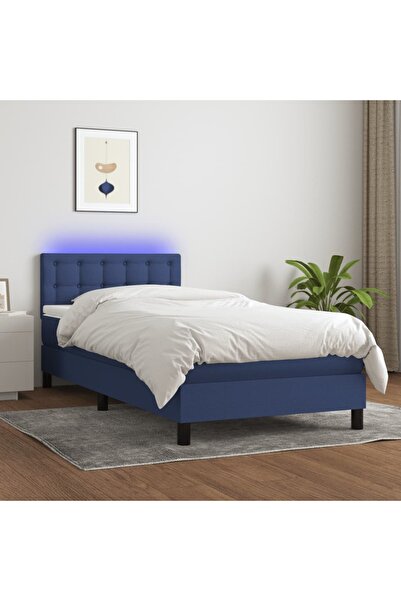 Concept Κρεβάτι με ελατήρια, στρώμα και LED, μπλε, 90x200 cm, ύφασμα