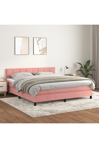 Concept Pat box spring cu saltea, roz, 180x200 cm, catifea