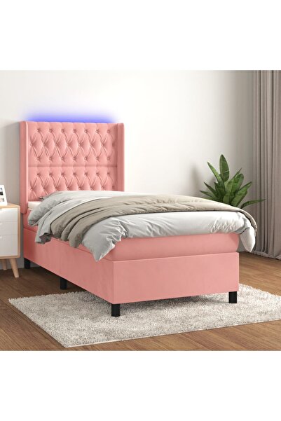 Concept Pat cu arcuri, saltea și LED, roz, 90x190 cm, catifea