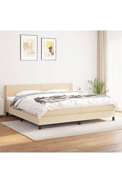 Concept Pat box spring cu saltea, crem, 200x200 cm, textil