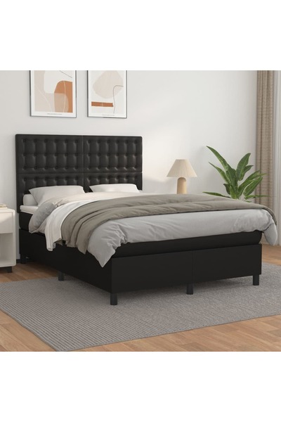 Concept Pat box spring cu saltea, negru, 140x190 cm, piele ecologică