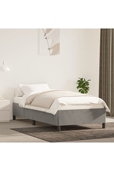 Concept Cadru de pat, gri deschis, 90x200 cm, catifea