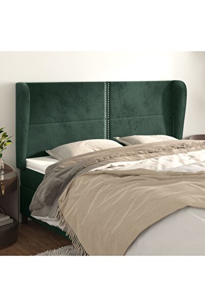 Concept Tăblie pat cu aripioare verde închis 183x23x118/128 cm catifea