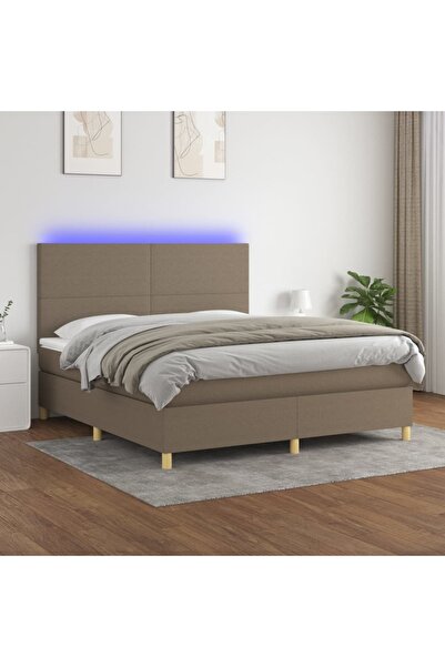 Concept Pat cu arcuri, saltea și LED, gri taupe, 180x200 cm, textil