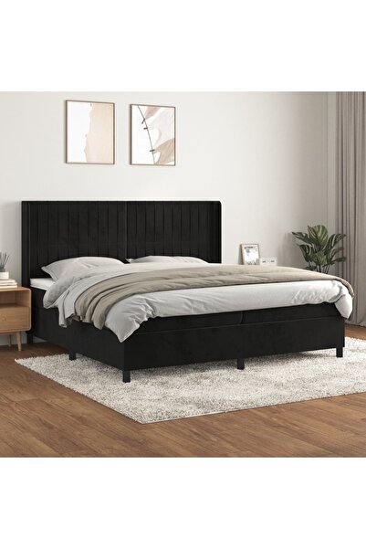 Concept Pat box spring cu saltea, negru, 200x200 cm, catifea