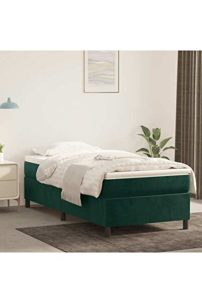 Concept Pat box spring cu saltea, verde închis, 90x190 cm, catifea