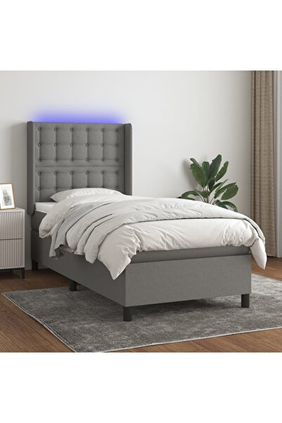 Concept Pat cu arcuri, saltea și LED, gri închis, 90x200 cm, textil