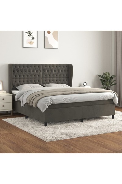 Concept Pat box spring cu saltea, gri închis, 180x200 cm, catifea