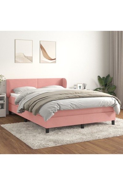 Concept Pat box spring cu saltea, roz, 140x200 cm, catifea