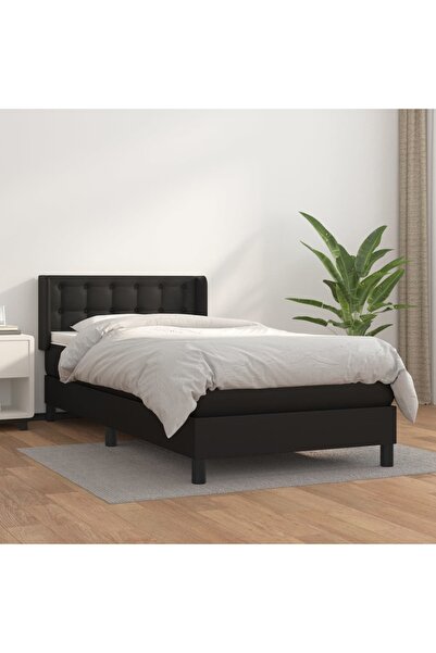 Concept Pat box spring cu saltea, negru, 90x200 cm, piele ecologică