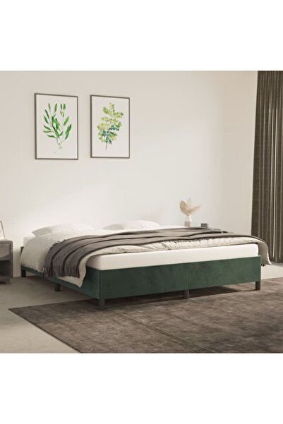 Concept Cadru de pat, verde închis, 160x200 cm, catifea