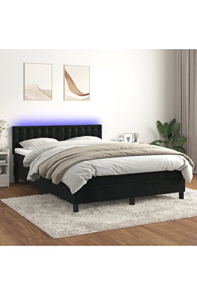 Concept Pat cu arcuri, saltea și LED, negru, 140x200 cm, catifea