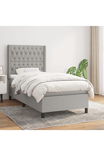 Concept Pat box spring cu saltea, gri deschis, 90x200 cm, textil