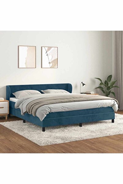 Concept Pat box spring cu saltea, albastru închis, 160x200 cm, catifea