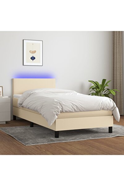 Concept Κρεβάτι με ελατήρια, στρώμα και LED, κρεμ, 80x200 cm, ύφασμα