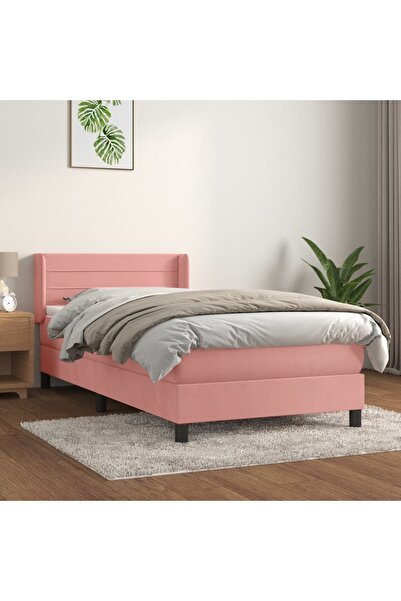 Concept Pat box spring cu saltea, roz, 80x200 cm, catifea
