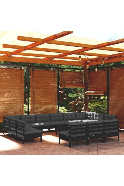 Concept Set mobilier grădină cu perne, 14 piese, alb, lemn masiv pin