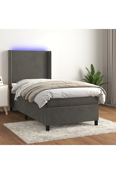 Concept Pat cu arcuri, saltea și LED, gri închis, 90x200 cm, catifea