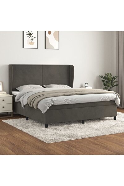 Concept Pat box spring cu saltea, gri închis, 160x200 cm, catifea