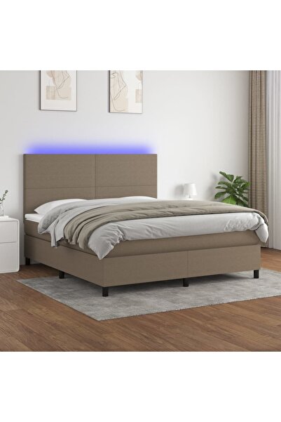 Concept Pat cu arcuri, saltea și LED, gri taupe, 160x200 cm, textil