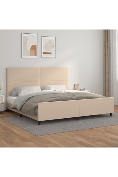 Concept Σκελετός κρεβατιού με κεφαλάρι, καπουτσίνο, 200x200 cm, οικολογικό Δε...