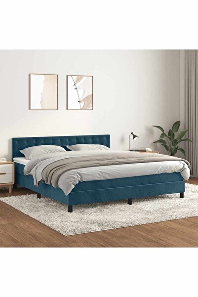 Concept Pat box spring cu saltea, albastru închis, 180x200 cm, catifea