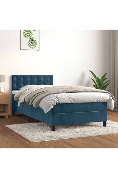 Concept Pat box spring cu saltea, albastru închis, 90x190 cm, catifea
