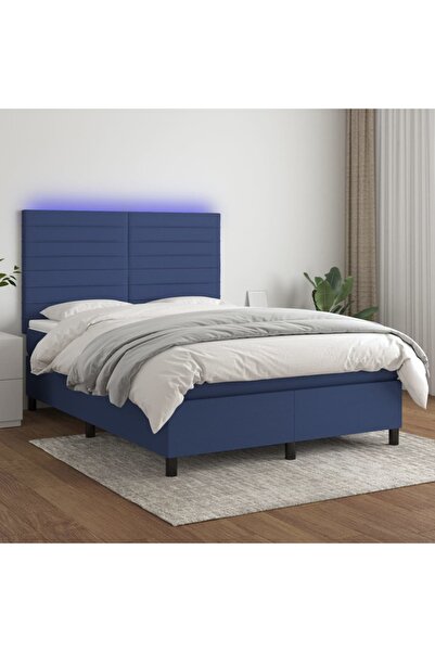 Concept Pat cu arcuri, saltea și LED, albastru, 140x200 cm, textil