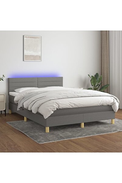 Concept Pat cu arcuri, saltea și LED, gri închis, 140x190 cm, textil