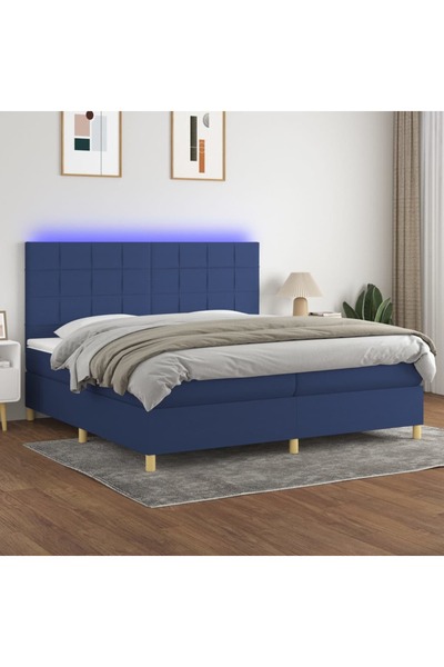 Concept Pat cu arcuri, saltea și LED, albastru, 200x200 cm, textil