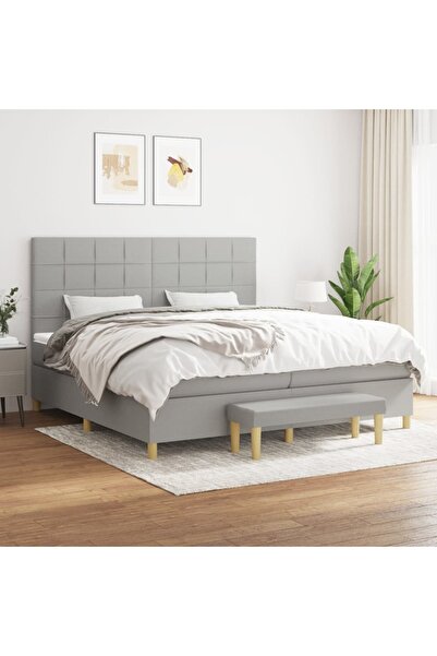 Concept Pat box spring cu saltea, gri deschis, 200x200 cm, textil