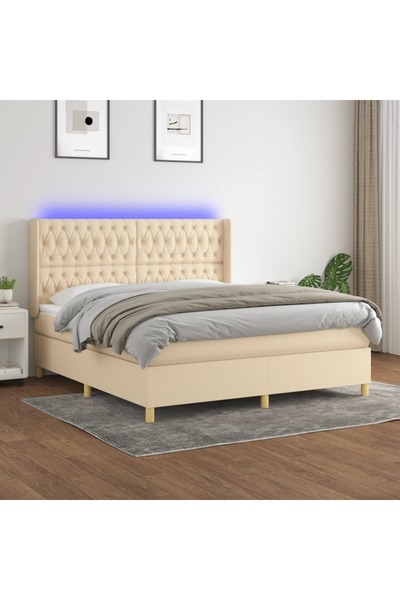 Concept Κρεβάτι με ελατήρια, στρώμα και LED, κρεμ, 160x200 cm, ύφασμα