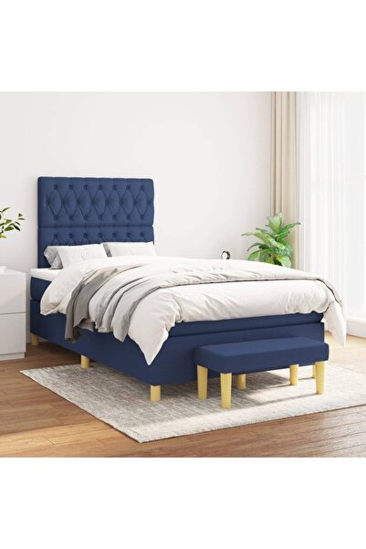 Concept Pat box spring cu saltea, albastru, 120x200 cm, textil
