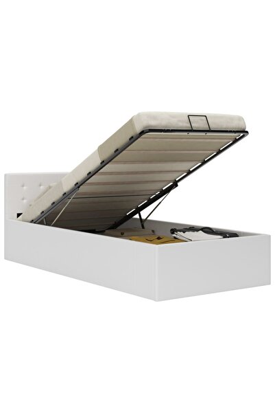 Concept Cadru pat hidraulic cu ladă, alb, 90 x 200 cm, piele ecologică