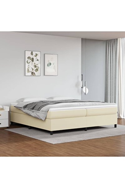 Concept Cadru de pat box spring, crem, 200x200 cm, piele ecologică