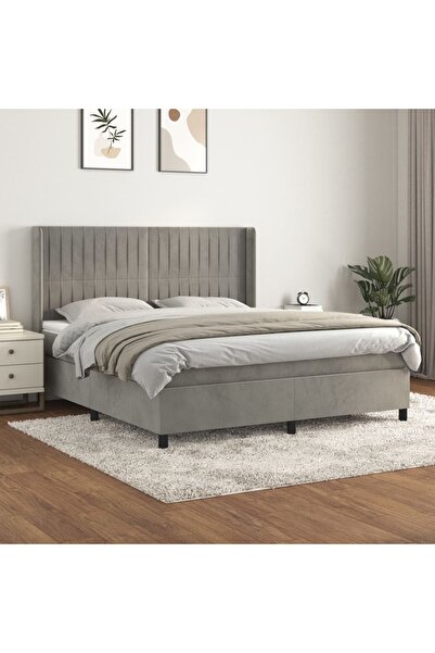 Concept Pat box spring cu saltea, gri deschis, 160x200 cm, catifea