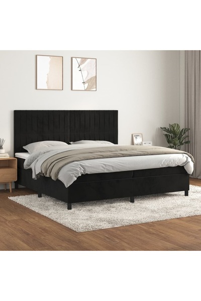 Concept Pat box spring cu saltea, negru, 200x200 cm, catifea