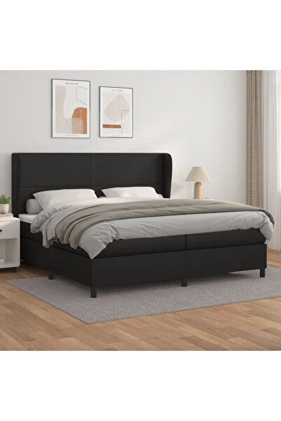 Concept Pat box spring cu saltea, negru, 200x200 cm, piele ecologică