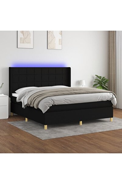 Concept Κρεβάτι με ελατήρια, στρώμα και LED, μαύρο, 180x200 cm, ύφασμα