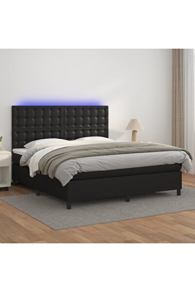 Concept Κρεβάτι με ελατήρια, στρώμα και LED, μαύρο, 180x200cm, οικολογικό Δερ...