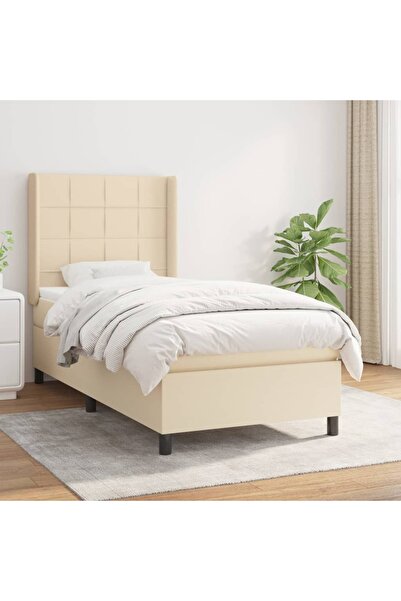 Concept Pat box spring cu saltea, crem, 100x200 cm, textil