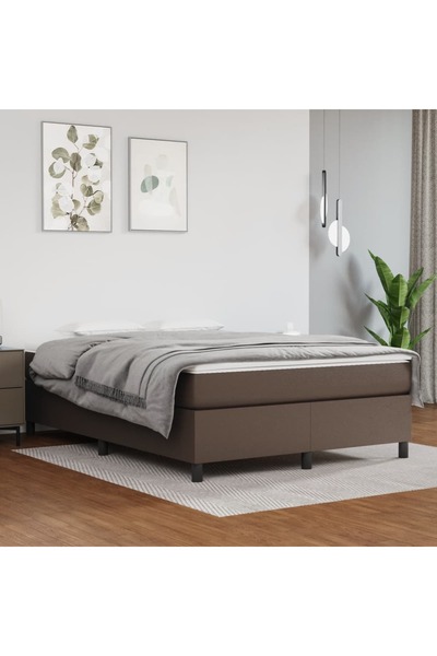 Concept Cadru de pat box spring, maro, 140x190 cm, piele ecologică